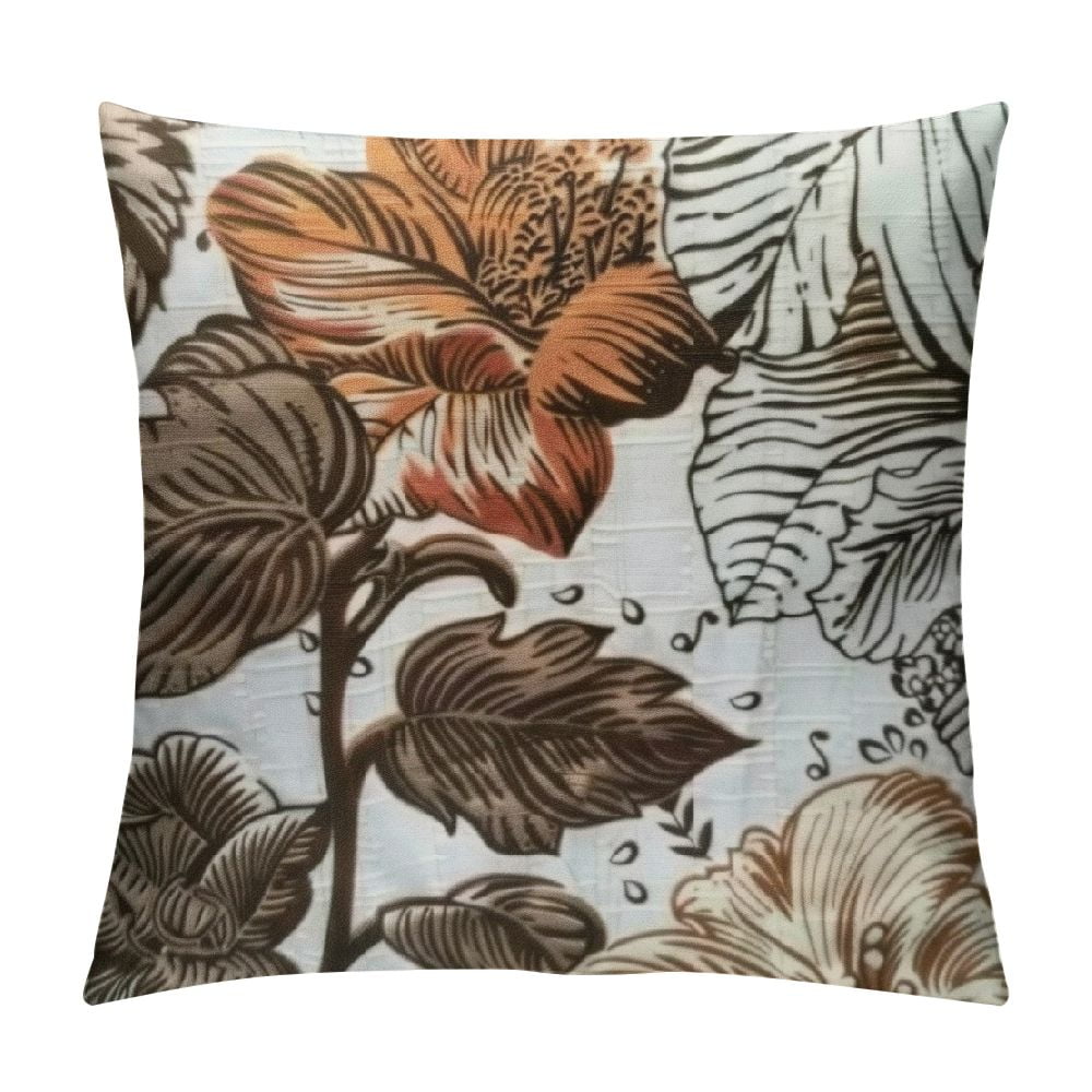 Creowell Brown and White Flowers Pillow Covers Vintage Brown Flowers