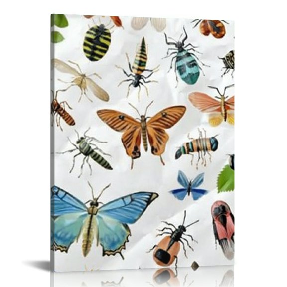 Creowell Bugs Insects Paper Print On Canvas Wall Decor for Bedroom Kitchen Bathroom Office, Home Decor Living Room Artwork 12x16in