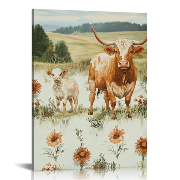 Creowell Bull Calf Wall Decor Canvas Print for Home Office Bedroom 12x16in