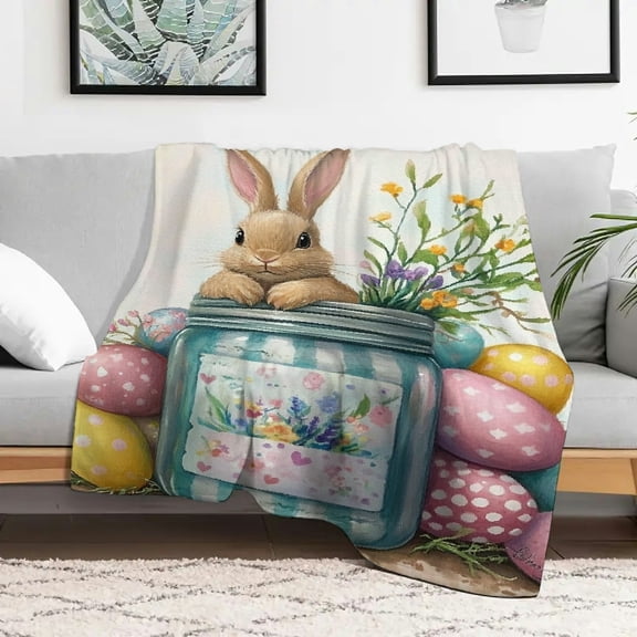 Creowell Bunny Eggs Durable Soft and Warm Flannel Blanket, Flannel Fuzzy Fluffy Soft Cozy Blanket, Lightweight Blanket for Sofas, Travel, Camping, Beds and Chairs 30x40in
