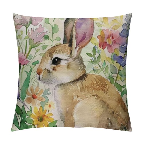 Creowell Bunny Flowers Watercolor Print Pillow Covers with Zipper Closure - Square Design - 1PC 20x20in