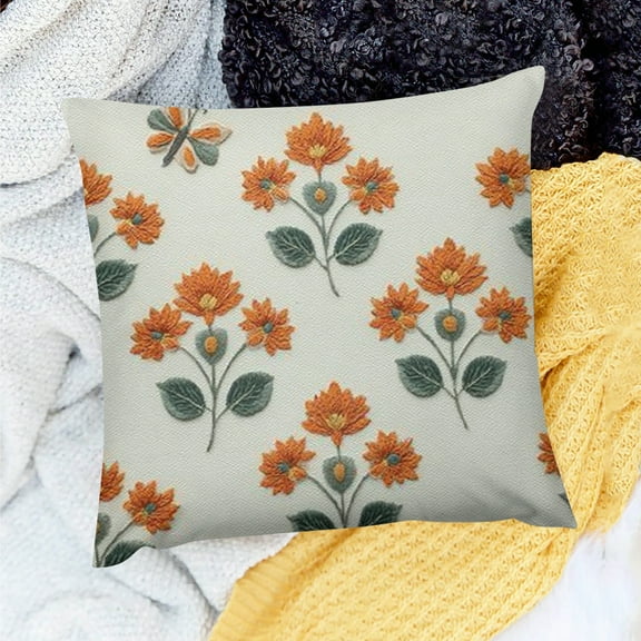 Creowell Burnt Orange Block Print Pillow Covers  , Boho Vintage Floral Throw Pillows Case,Summer Outdoor Flower Rustic Decorative Farmhouse Decor Cushion Covers for Home Sofa Bed Couch 18x18in