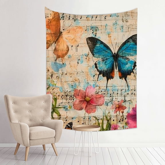 Creowell Butterflies Flowers Music Notes Tapestry Wall Art Decoration 30x40in