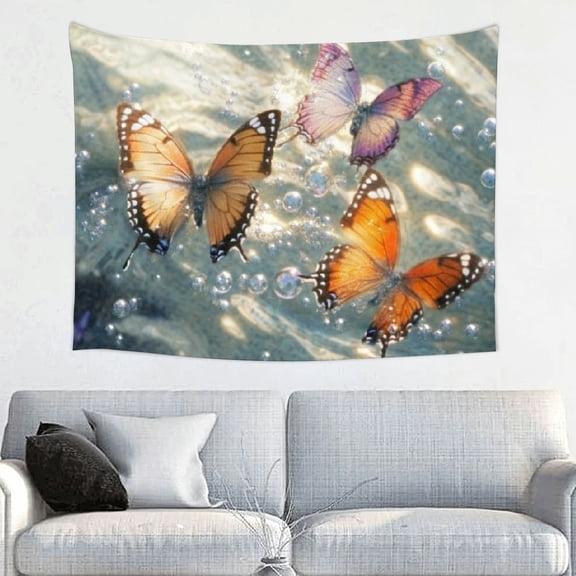 Creowell Butterflies Water Bubbles Wall Hanging Tapestry 100% Polyester 40x30in