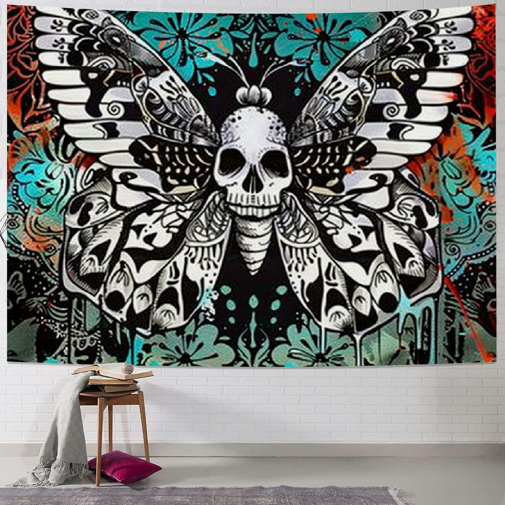 Creowell Butterfly Mandala Goth Tapestry Skull Trippy Hippie Tapestry ...