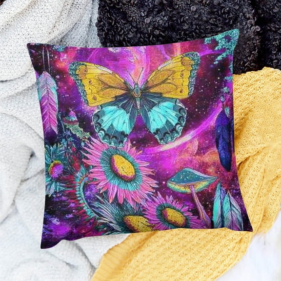 Creowell Butterfly Pillow Covers Dreamcatcher Butterflies Purple Throw Pillow Covers For Girls Women Kids Galaxy Glitter Stars Cushion Covers Trippy Chic Outer Space Nebula Cushion Cases 24x24in