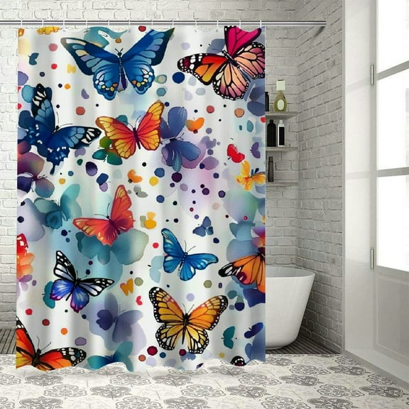 Creowell Butterfly Shower Curtain Colorful Butterflies Watercolor Wild Animals Aesthetic Bathroom Decor Curtains Set with Hooks 36x72