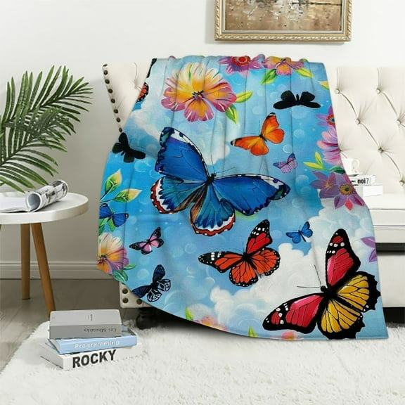 Creowell Butterfly Throw Blanket, Adorable Super-Soft Extra-Large Butterfly Blanket for Women, Girls, Teens and Children, Cute Butterfly Blanket Warm and Cozy Throw for Bed, Crib or Couch