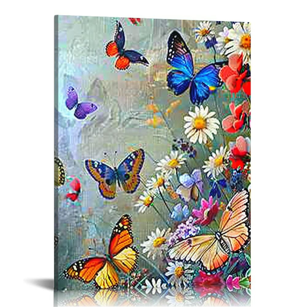 Creowell Butterfly Wall Art Colorful Butterfly Pictures Wall Decor Butterfly Painting Canvas Prints Modern Artwork Framed Home Decoration for Bathroom Bedroom Living Room 16x20 in/12x16 in