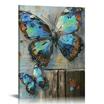 Creowell Butterfly Wall Art Vintage Butterfly Pictures Wall Decor Rustic Farmhouse Butterfly Canvas Painting Prints Modern Artwork Home Decoration for Bathroom Bedroom Living Room 16x20 in/12x16 in