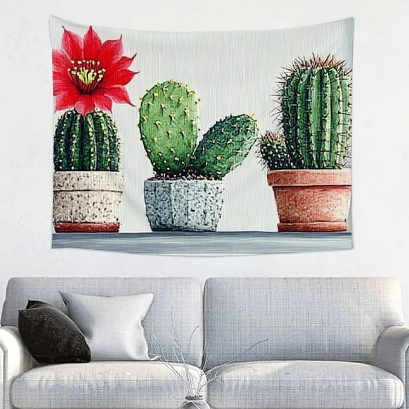 Creowell Cactus Red Flower Wall Tapestry Art 100% Polyester Home Decor 40x30in