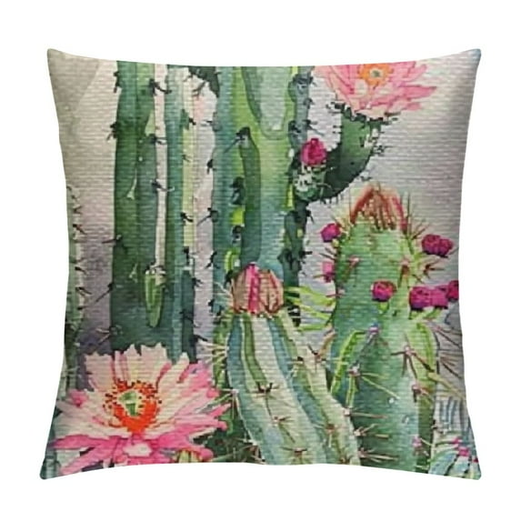 Creowell Cactus Succulent Pillow Covers Spring Summer Tropical Green Plant Floral Bonsai Watercolor Leaf Throw Pillow Cases Home Sofa Couch Cushion Cover 22x22in