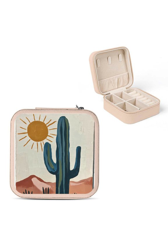 Cactus Sun Desert Jewelry Box Travel Case for Necklaces Rings Pink
