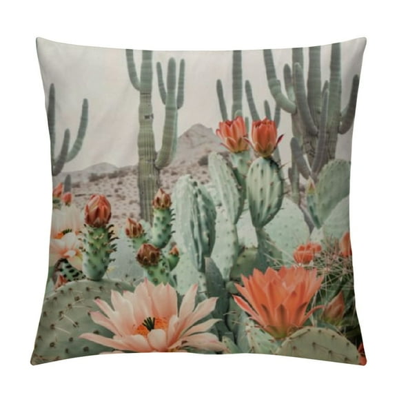 Creowell Cactus Throw Pillow Covers Tropical Plants Cactus Decorative Pillow Cases Desert Green Succulent Prickly Pear Pillowcase Summer Outdoor Cushion Cover for Home Couch Sofa 20x20in