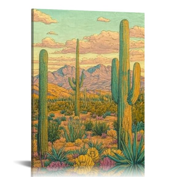 Creowell Cactus Trees Mountains Canvas Art Wall Decor 12x16 16x20 16x20in
