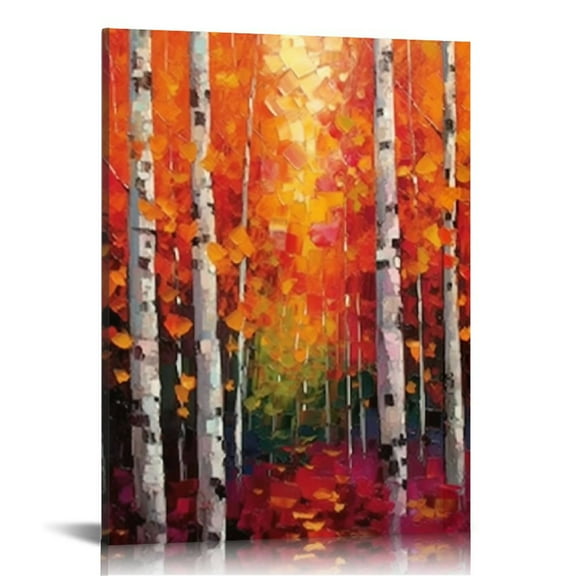 Creowell Canvas Birch Tree Wall Art Modern Branches Oil Painting Falls Leaves Picture Landscape Prints for Living Room Bedroom Home Office Decor 16x20 in/12x16 in