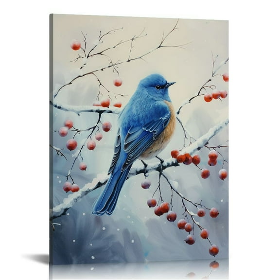 Creowell Canvas Nature Wall Art Home Paintings & Prints Peaceful Winter Bluebird Modern Romantic Wall Hanging Abstract Artwork Decorations for Bedroom Office Kitchen 16x20 in / 12x16 in