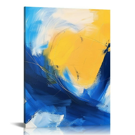Creowell Canvas Painting Wall Art Blue and Yellow Pattern Pictures for Living Room Abstract Wall Art Farmhouse Wall Decor Wall Art Artwork for Home Walls Canvas Wall Art Ready to Hang