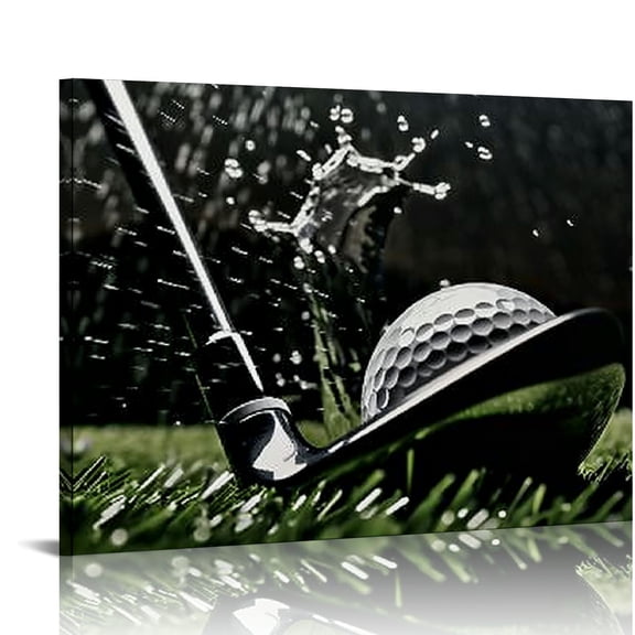 Creowell Canvas Print Black and White Golf Poster Wall Art Picture Golf Ball Sport Canvas Painting for Gym Living Room Wall Decor Canvas 16x12in