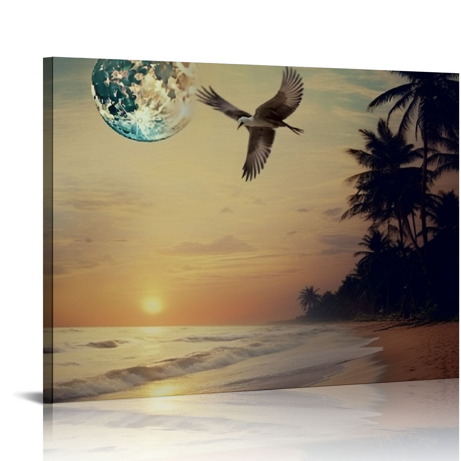 Creowell Canvas Print Wall Art Harvest Moon Tropical Ocean Sea Beach ...