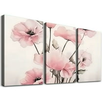 Creowell Canvas Prints Wall Art Fall Decor Pink Flowers 3 Piece Set 12x16x3pcs