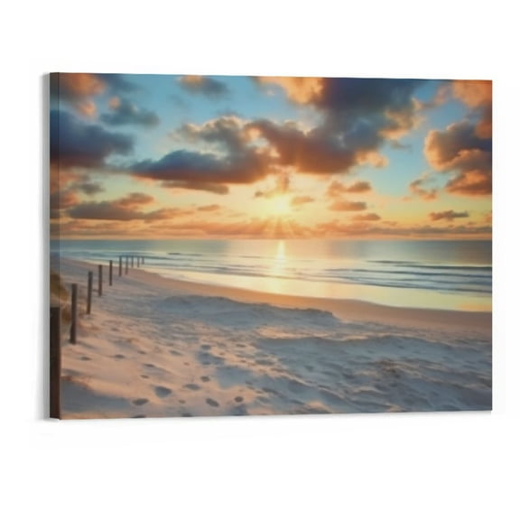 Creowell Canvas Wall Art Beach Sunset Ocean Nature Pictures Long Canvas Artwork Prints Contemporary 20 x16in Wall Art Decor for Home Living Room Bedroom Decoration Office Wall Decor Framed