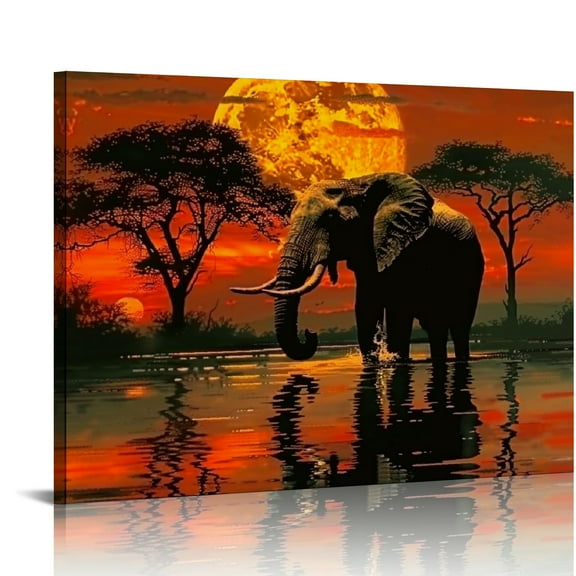 Creowell Canvas Wall Art Elephant, Picture African Wild Animals, Artwork Prints for Living Room Bedroom Kitchen Home and Office Wall Decor, Modern Art, Print 20x16in