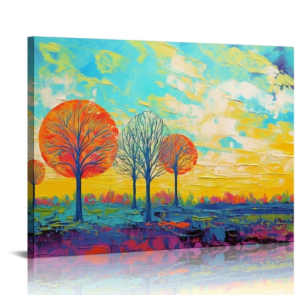 Creowell  Canvas Wall Art Fantasy Colored Trees Abstract Turquoise, Artwork Painting Framed 20x16 in/16x12 in