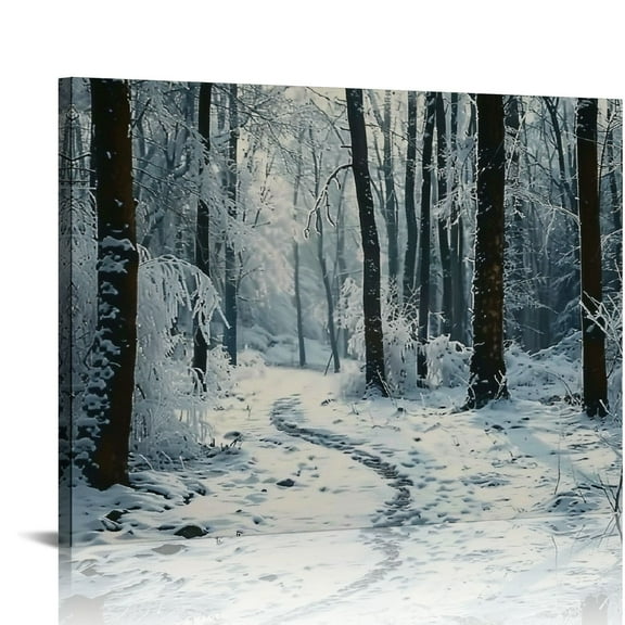 Creowell  Canvas Wall Art, Framed Canvas Prints Winter Theme Trees Nature Snowy Scenery Snowscape Painting Pictures Print On Canvas Ready to Hang Wall Decor 20x16in