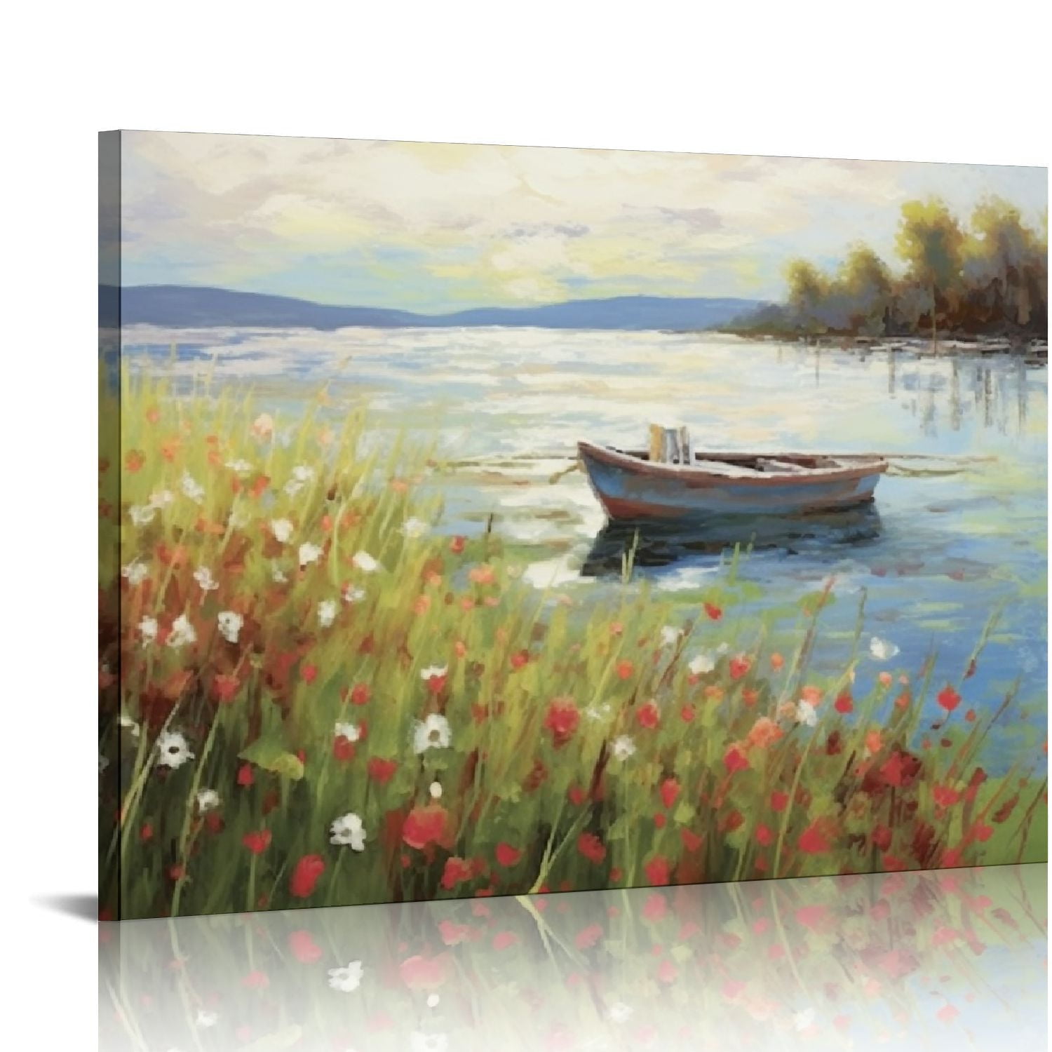 Creowell Canvas Wall Art Lake Scene: Nature Boat Painting Picture ...