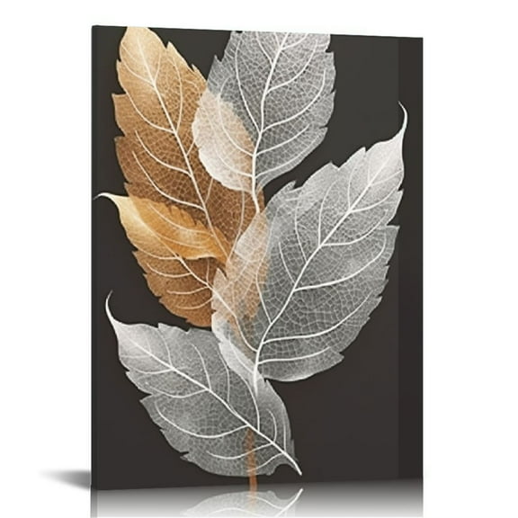 Creowell Canvas Wall Art For Living Room, Family Wall Decorations, Kitchen, Bathroom, Bedroom Modern Wall Decor Black Paintings Abstract Leaves Pictures Artwork Inspirational Decor 16x20 in/12x16 in