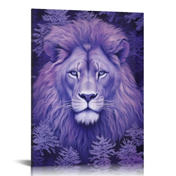 Creowell Canvas Wall Art for Living Room Lion On Purple Forest Abstract Oil Painting on Canvas Decor Creation Animal Prints Home Decor for Wall Decor Bedroom Porch Office Home Decor 16x20 in/12x16 in