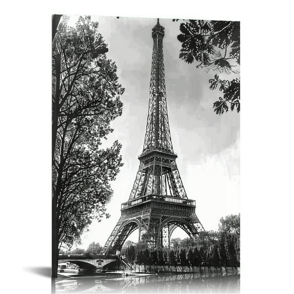 Creowell Canvas Wall Art Prints Paris Travel Print Black And White Eiffel Tower Paris Print Paris Coordinates Kitchen Dining Room Wall Home Decoration 16x20 in/12x16 in