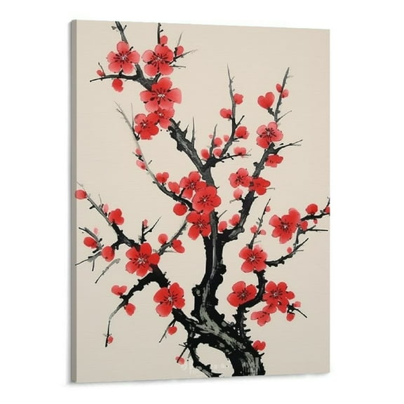 Creowell Canvas Wall Art Red Cherry Blossoms Canvas Print Artwork Flower Style Wall Art Paintings Modern Picture Print for Living Room Dinning Room Bedroom Bathroom Home Decor 16X20 in