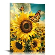 Creowell   Canvas Wall Art,Sunflower Butterfly Print Canvas Painting for Bedroom Living Room Kitchen Bathroom Corridor Dining Room Hotel Decor 16x20 in/12x16 in