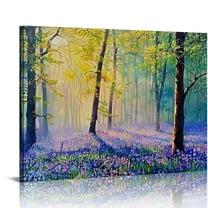 Creowell Canvas Wall Art Sunshine in Forests with Purple Lavender Flower Painting Print- Long Canvas Artwork Contemporary Nature Picture for Living Room Office 20x16in