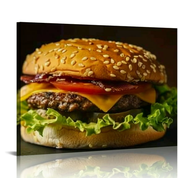 Creowell Canvas Wall Art for Office Living Room Bedroom Burger for 4th July Wall Art Painting Artwork Wall Decor Framed Wall Art 20x16in