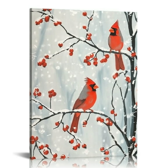 Creowell Cardinal Bird Berries Canvas Print Wall Art Home Decor for Living Room Bathroom Bedroom Office 12x16in
