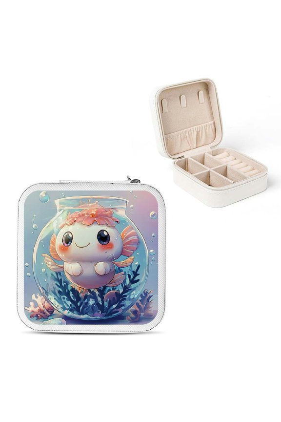 Cartoon Character Fish Bowl Sea Shell Travel Jewelry Box White