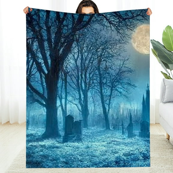 Creowell Cemetery Full Moon Gothic Lightweight Flannel Blanket 30*40in