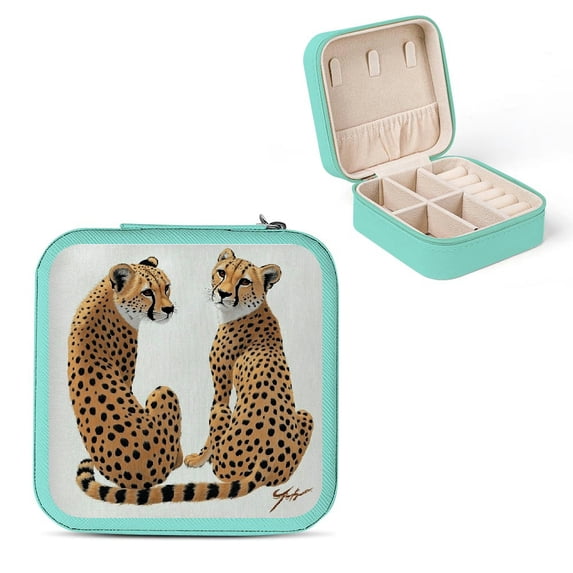 Creowell Cheetahs Art Jewelry Storage Box for Necklaces Rings Earrings Green