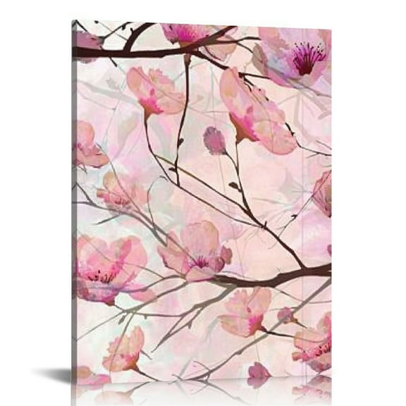 Creowell Cherry Blossom Canvas Painting Pink Flower Pictures Watercolor Floral Posters Pink and White Wall Art Spring Art Prints Modern Flower Artwork Pink Canvas Wall Art for Living Room 12x16 in