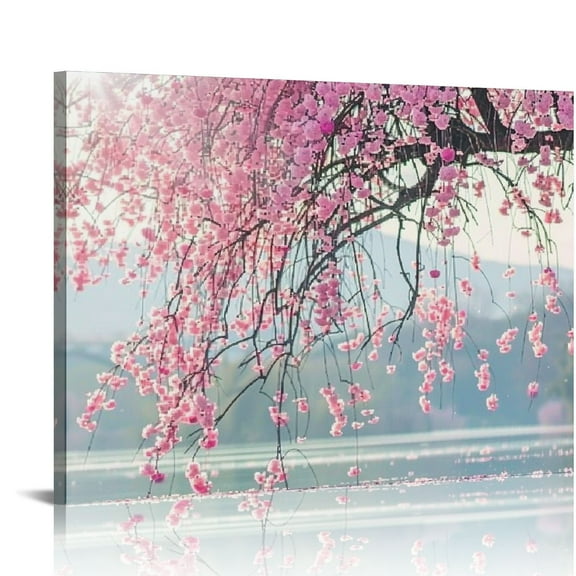 Creowell  Cherry Blossom Festival Art Japanese Pink Cherry Blossom Poster Decorative Painting Canvas Wall Art Living Room Posters Bedroom Painting 20x16in