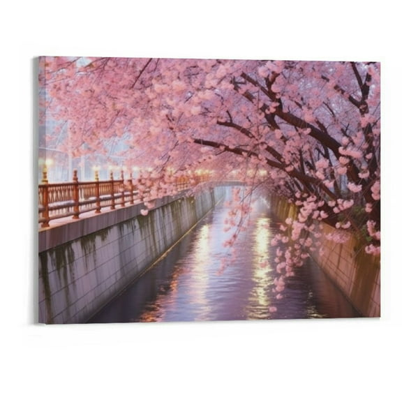 Creowell Cherry Blossom Trees Spring Pink Forest Picture Wall Art Painting Print On Canvas Art The Picture For Home Modern Decoration 20X16 Inches