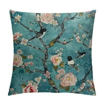 Creowell Chinoiserie Birds in Turquoise Blue Decorative Pillow Covers Cozy Soft Throw Pillowcase Square Couch Cushion Cover for Home Decor Sofa Living Room Bed Car  White
