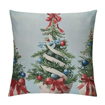 Creowell Chinoiserie Christmas Tree Blue Throw Pillow Covers Chinoiserie Winter Pillow Covers Hanukkah Pillow Covers for Holiday Home Decoration 12x12in