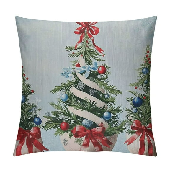 Creowell Chinoiserie Christmas Tree Blue Throw Pillow Covers Chinoiserie Winter Pillow Covers Hanukkah Pillow Covers for Holiday Home Decoration 12x12in