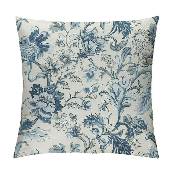 Creowell Chinoiserie Floral Pillow Covers Rustic Blue Flower Trees Outdoor Decorative Throw Pillow Covers Vintage Farmhouse Pillow Cases Cushion Covers for Couch Bed Sofa Decor