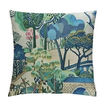 Creowell Chinoiserie Pillow Cover Asian Scenic Blue and Green Throw Pillow Covers Farmhouse Tree Leaves Pillow Case Cushion Covers for Sofa Couch Living Room