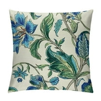 Creowell Chinoiserie Pillow Cover Boho Floral Print Decorative Outdoor Throw Pillow Covers Flower PillowcaseSquare Cushion Cover for Bedroom Sofa Couch Home Decor White